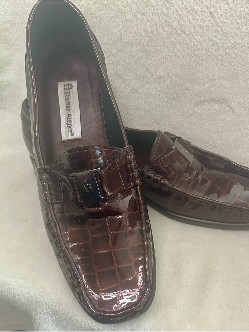 Etienne Aigner Women’s Brown Croc-Embossed Leather Loafers